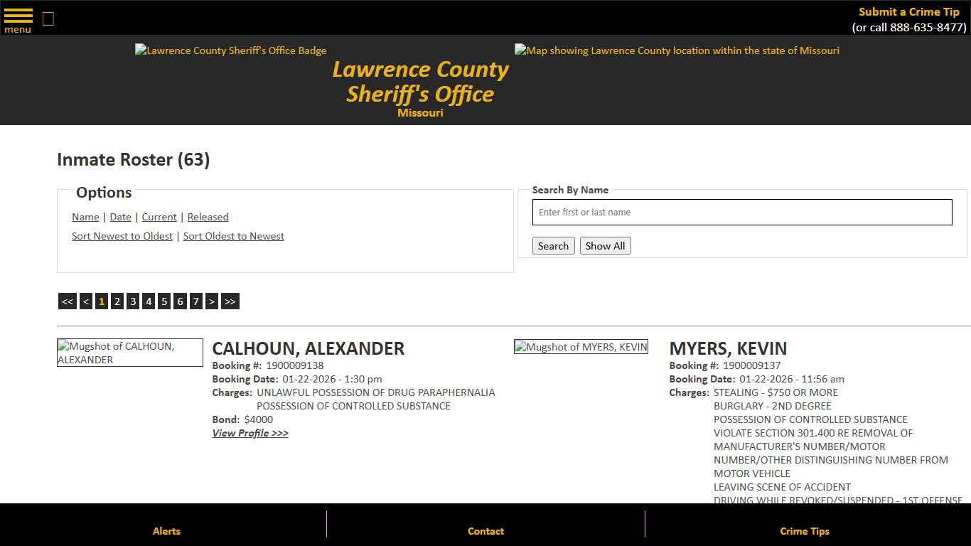 Inmate Roster - Current Inmates Booking Date Descending - Lawrence County Sheriff MO