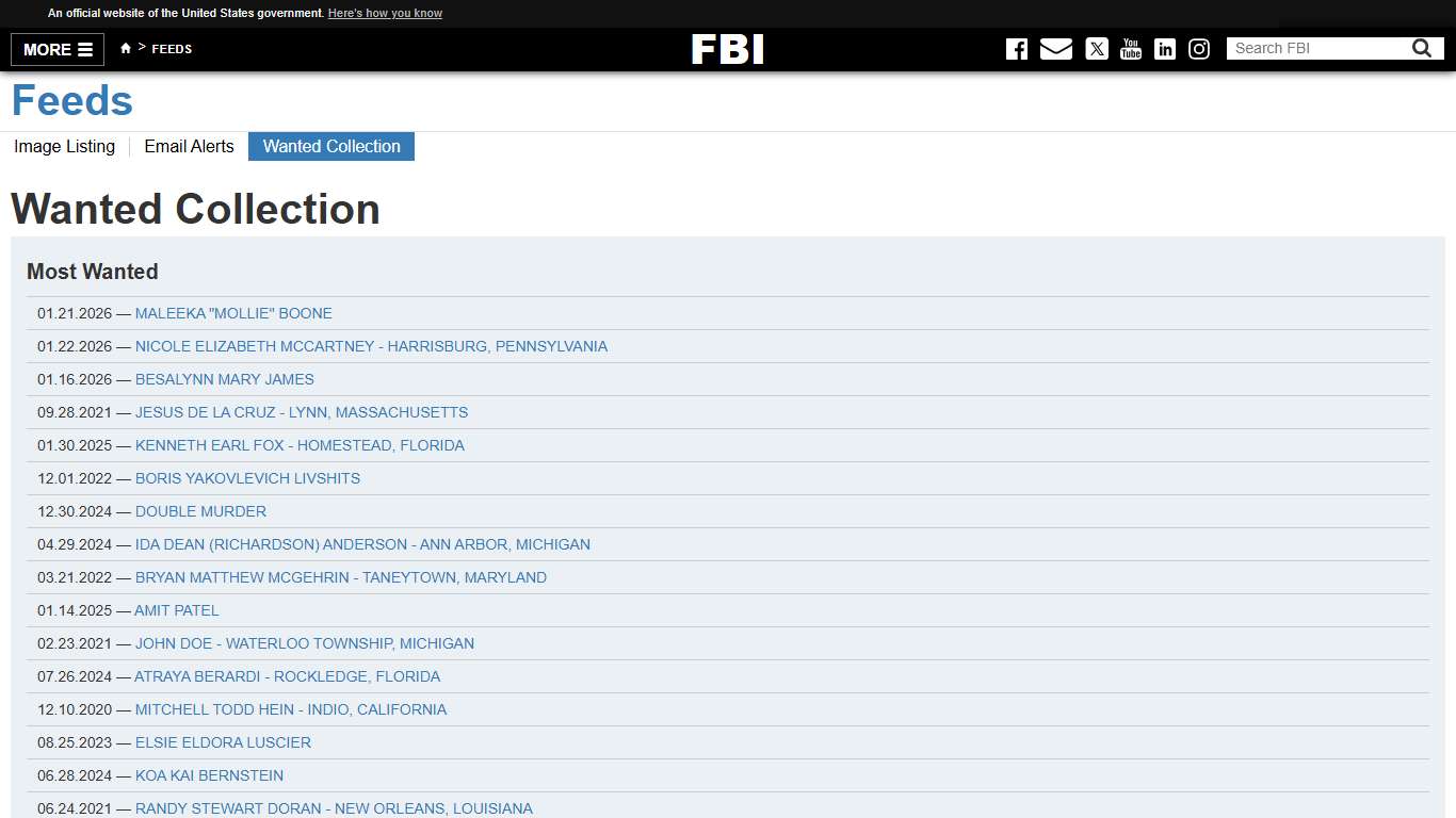 Wanted Collection — FBI